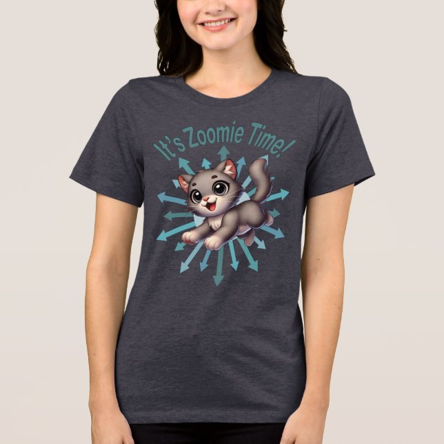 Det är Zoomie Time Cute Grått & White Cat T Shirt (Framsida)