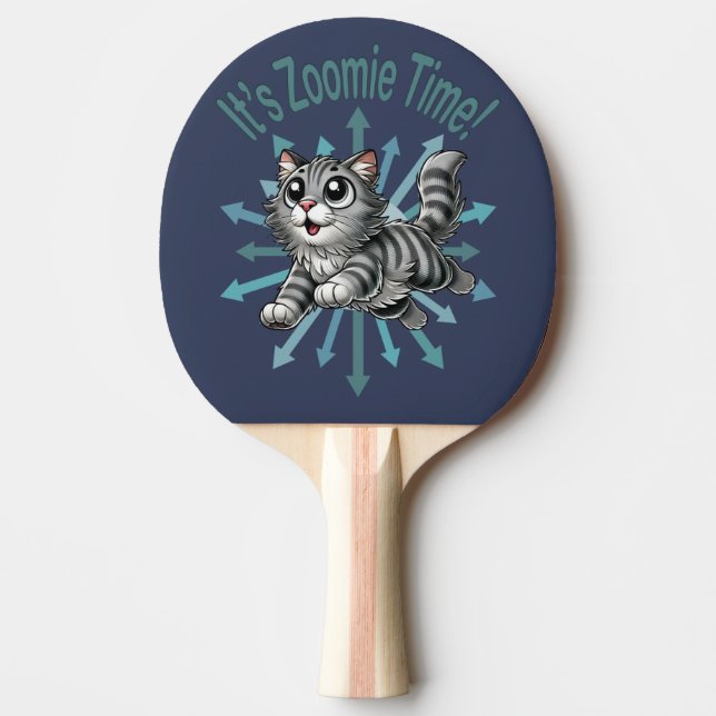 Det är Zoomie Time Grått Tabby katt Pingisracket (Framsidan)