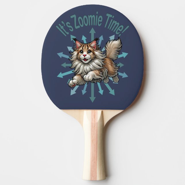 Det är Zoomie Time Maine Coon Katt Pingisracket (Framsidan)