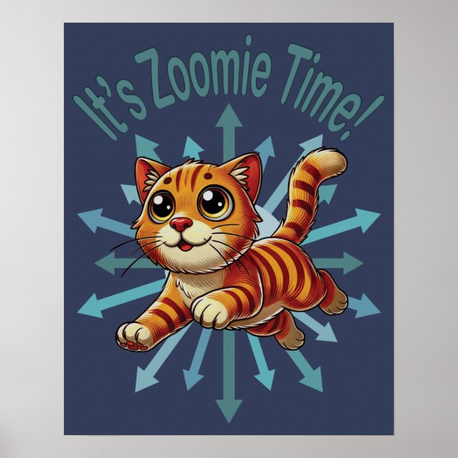 Det är Zoomie Time Orange Tabby katt Poster (Framsidan)