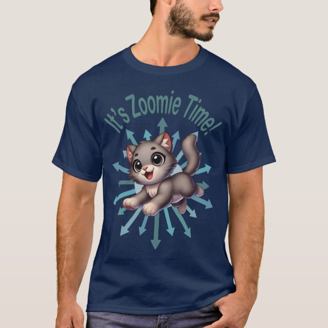 Det är Zoomie Time Söt Grå & Vit Katt T Shirt (Framsida)