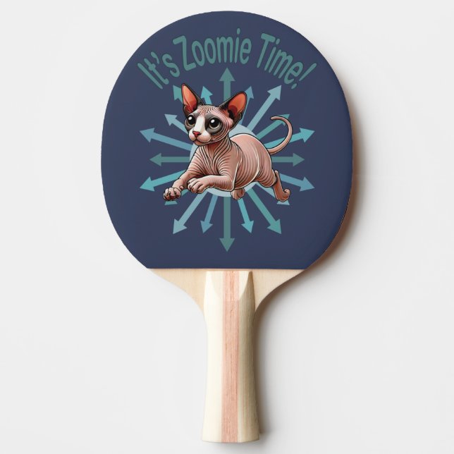 Det är Zoomie Time Sphynx Cat Pingisracket (Framsidan)