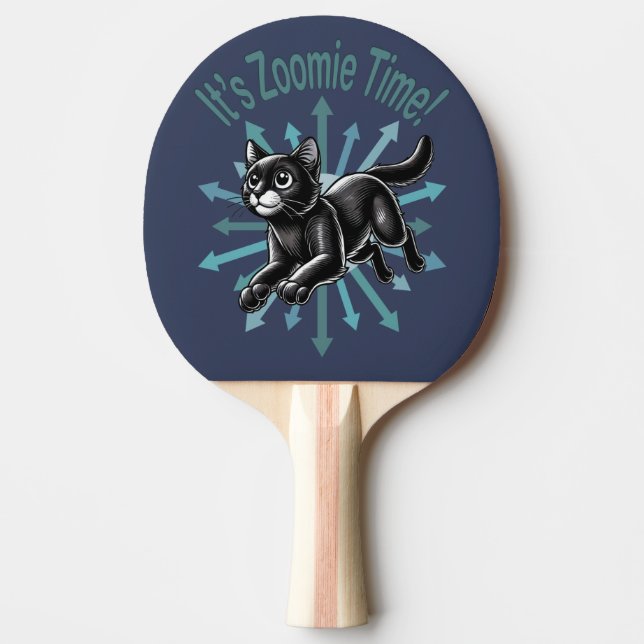 Det är Zoomie Time Svart Katt Pingisracket (Framsidan)