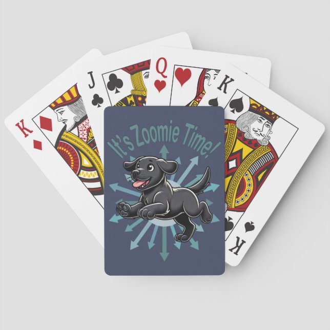 Det är Zoomie Time Svart lab Casinokort (Baksidan)