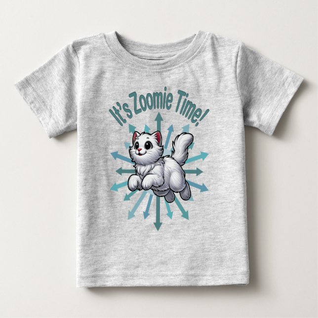 Det är Zoomie Time Vit Katt T Shirt (Framsida)