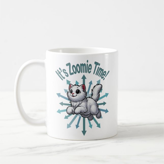 Det är Zoomie Time White Cat Kaffemugg (Vänster)