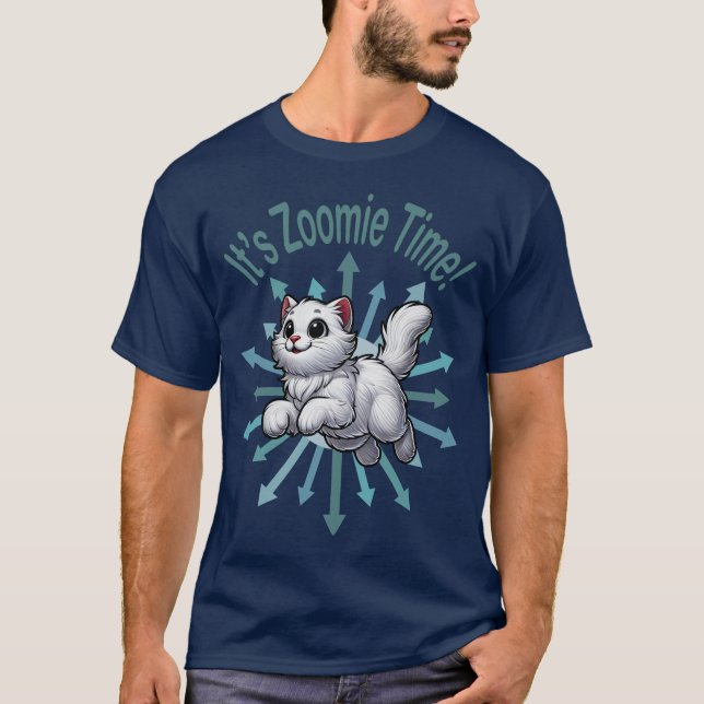 Det är Zoomie Time White Cat T Shirt (Framsida)