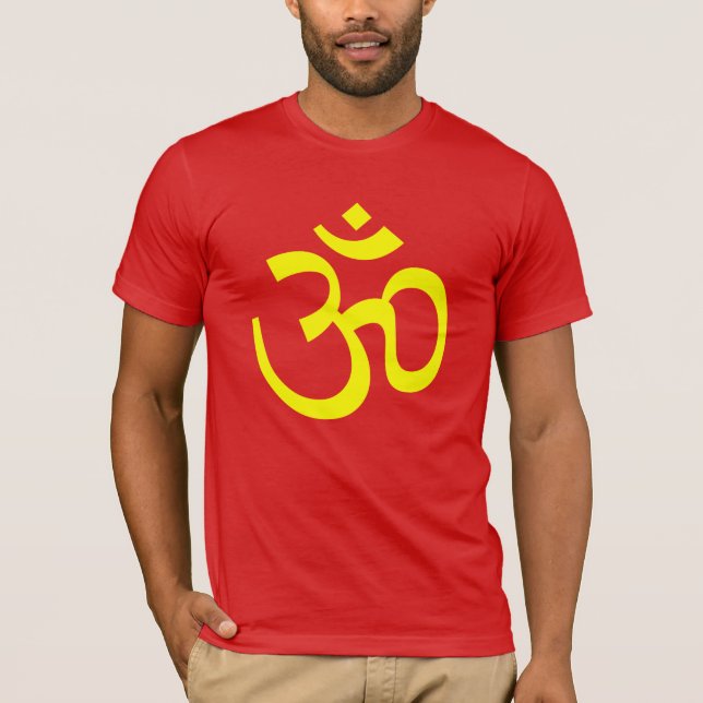 Det Aum symbolet Om undertecknar ljus gult för T Shirt (Framsida)