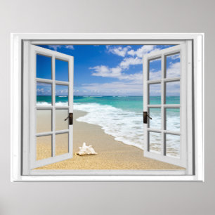 Det avslappnande strandhavet beskådar fejkar poster