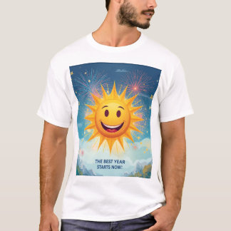 Det Bästa Året Börjar Nu! Leende Sol & Fyrverkerie T Shirt