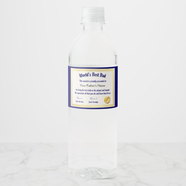Det bästa Pappa-certifikatet i dagens värld Vattenflaskor Etikett (Framsida)
