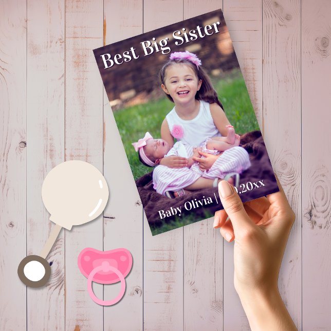 Det bästa stora bistra nyheterna om Syskon födelse Meddelande (Best Big Sister New Sibling Birth Announcement Cards)