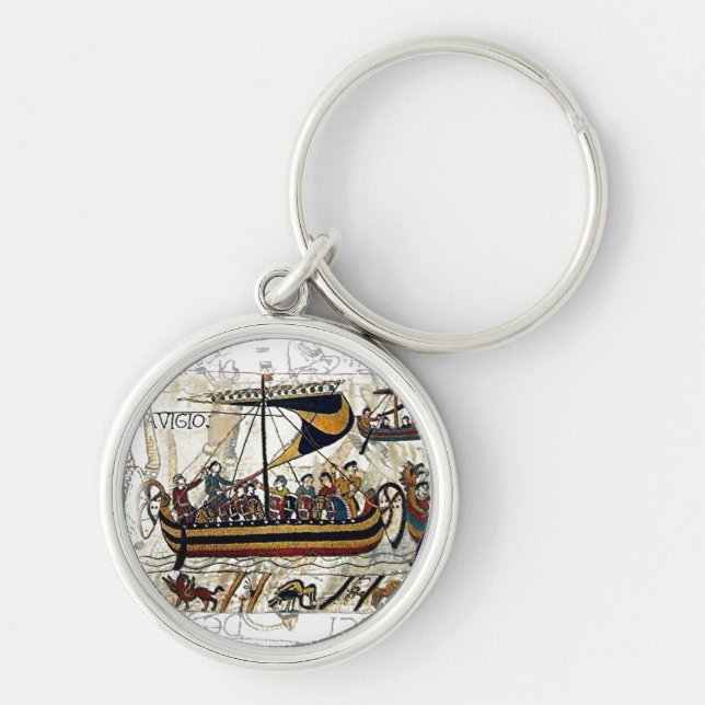 Det Bayeux Tapestry-11th århundradet Rund Silverfärgad Nyckelring (Framsidan)