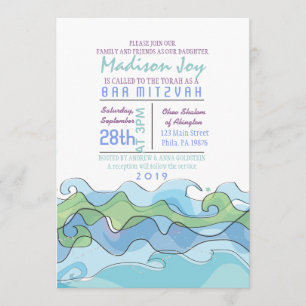 Det BEACHY hav vinkar bat mitzvah inbjudan för pub