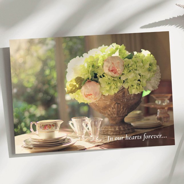 Det begravnings- tack Cards inställningen för | Kort (Sympathy Funeral Thank You Card Hydrangea and vintage tea set)