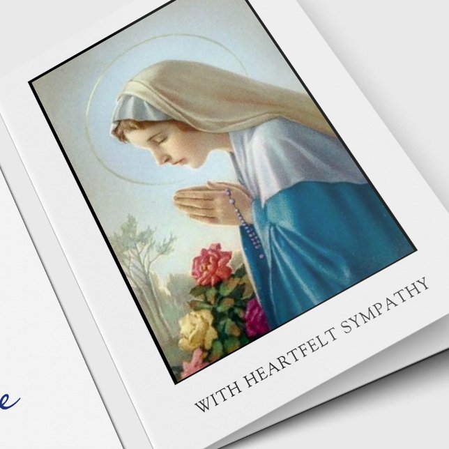 Det begravnings- tack Cards | Vierge Au Chapelet Kort (Virgin Mary Religious Catholic Sympathy Funeral Thank You Card)