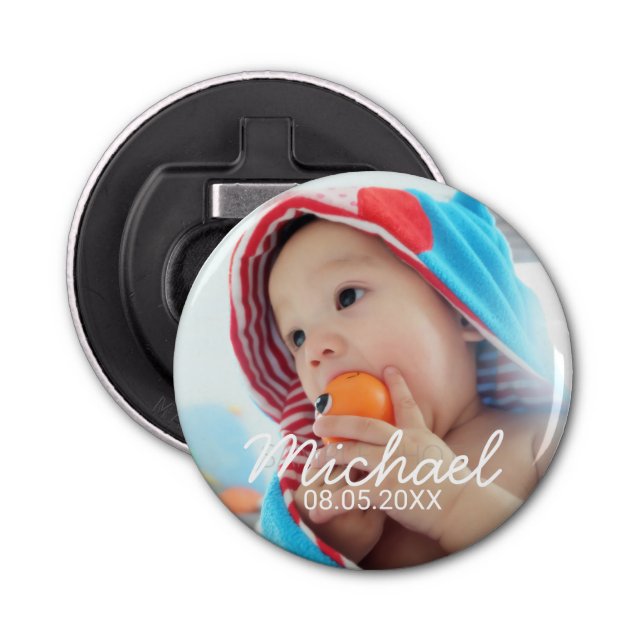 Det beställnings- fotoet med namn och daterar flasköppnare (Framsidan)