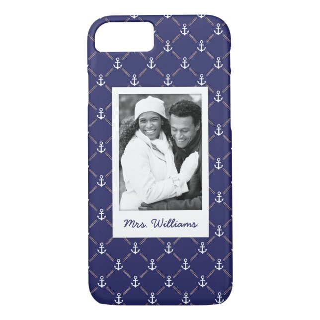 Det beställnings- fotoet & namn ankrar mönster Case-Mate iPhone skal (Baksida)