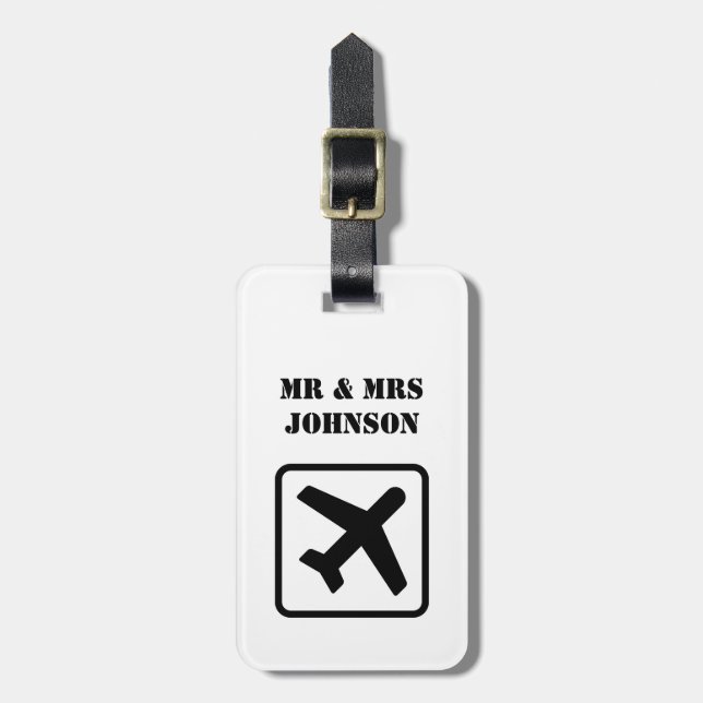Det beställnings- Herr och Fru flygplan reser Bagagebricka (Vertikal Framsida)