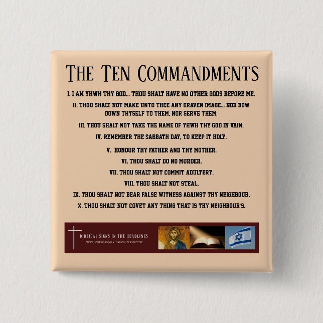 Det bibliska teckenet ITH "tio Commandments" Knapp (Framsida)