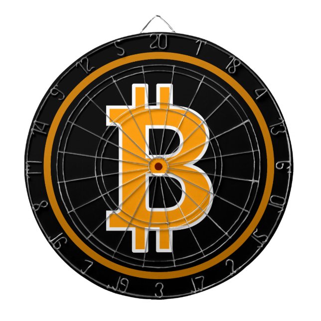Det Bitcoin logotypsymbolet Cryptocurrency myntar Darttavla (Framsidan)