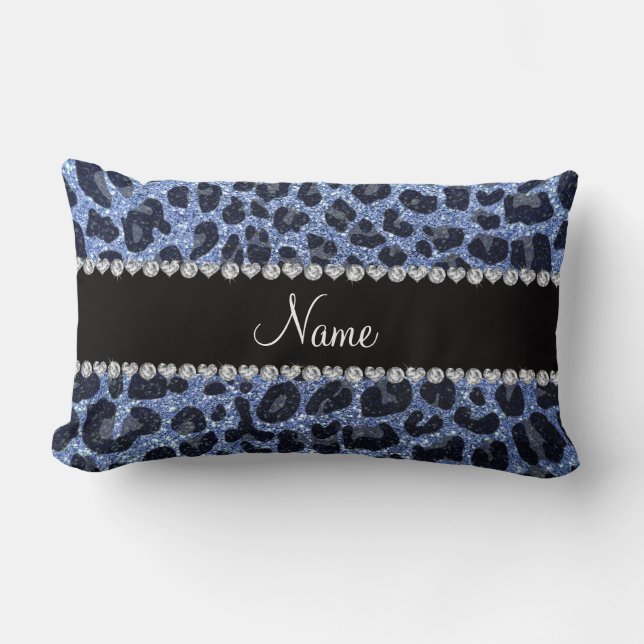 Det blå glitter leopardtrycket lumbarkudde (Framsida)