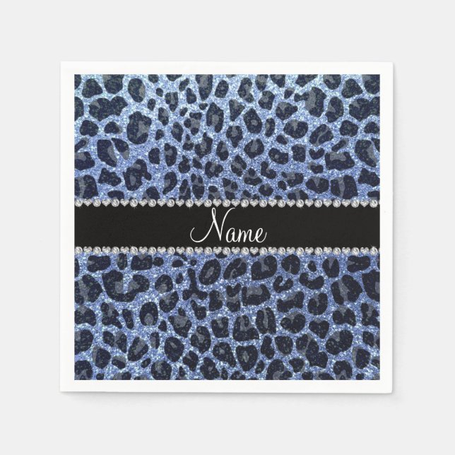 Det blå glitter leopardtrycket pappersservett (Framsidan)
