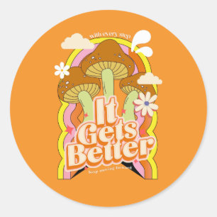 Det blir bättre Bra Vibes & Retro Groovy Feels Runt Klistermärke
