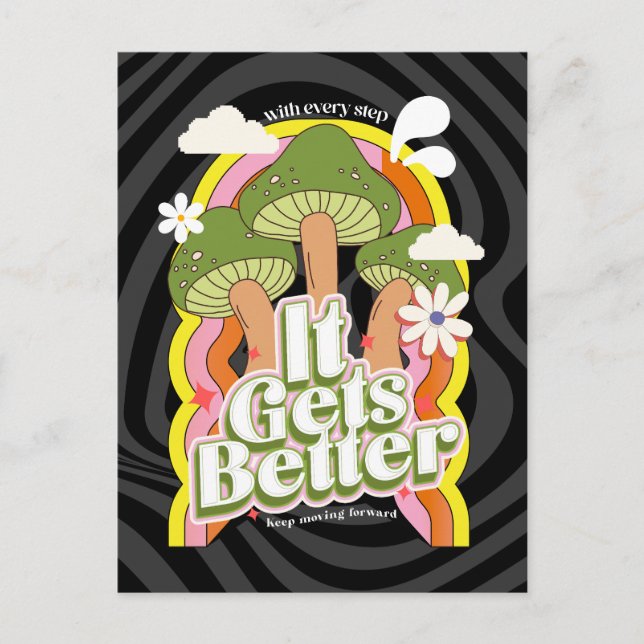 Det blir bättre | Bra Vibes & Retro Groovy Feels Vykort (Framsida)