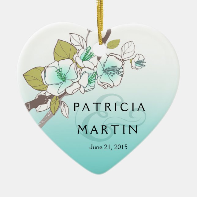 Det blomma körsbäret blomstrar fotoaqua julgransprydnad keramik (Framsidan)