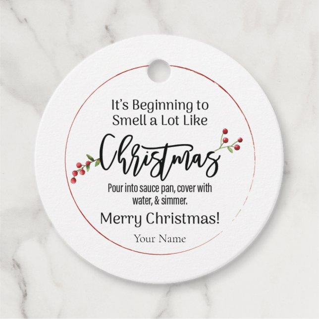Det börjar luktar julens Märkre Gåvor Etiketter (Framsida)