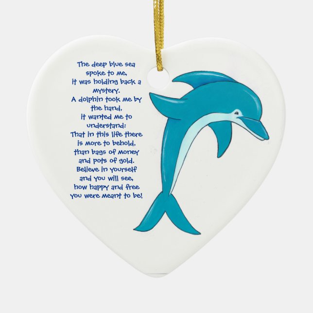 Det djupblå havet talade till mig, delfinhjärta julgransprydnad keramik (Framsidan)