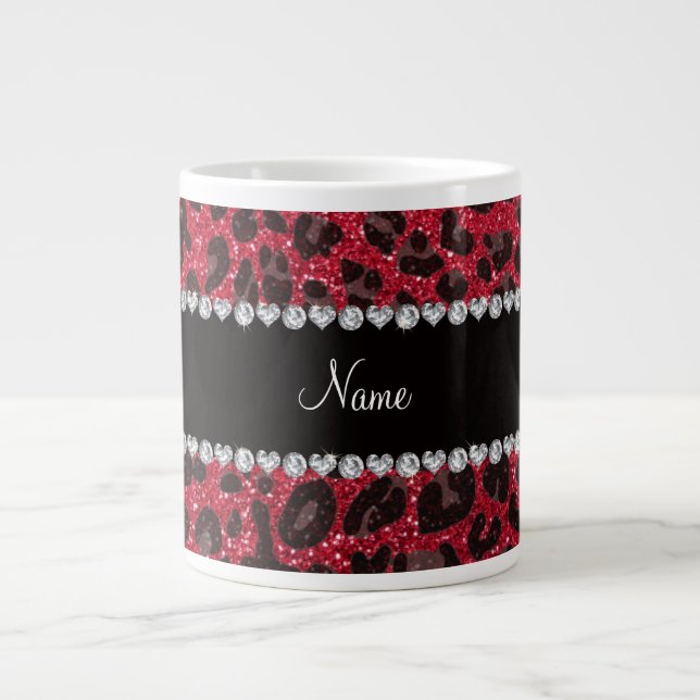 Det egna namnet cript red glitter leopard print jumbo mugg (Framsidan)