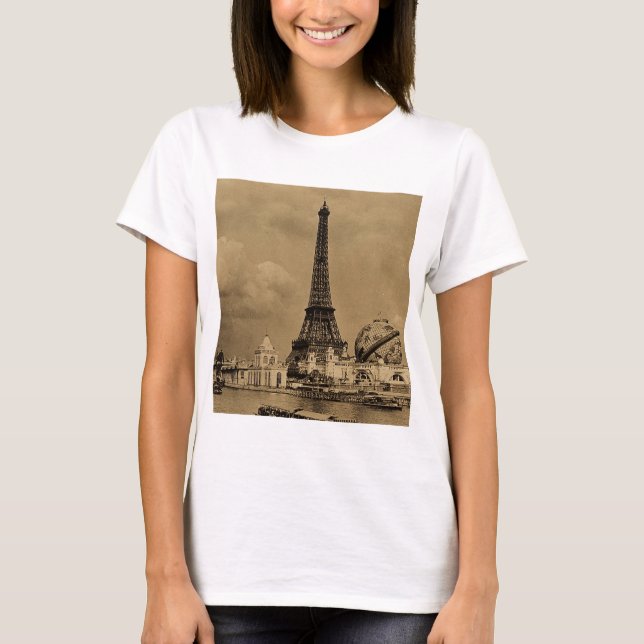 Det Eiffel torn från den Seine Paris utläggningen T-shirt (Framsida)