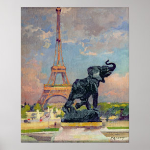 Det Eiffel torn och elefanten vid Fremiet Poster