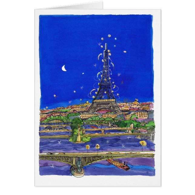 Det Eiffel torn på natten Hälsningskort (Framsidan)