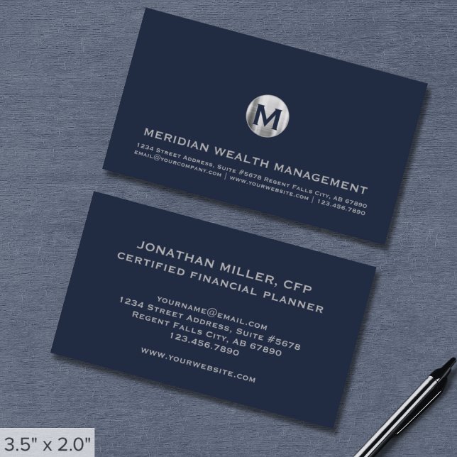 Det ekonomiska Affärskortet Blue Silver Monogram Visitkort (Skapare uppladdad)