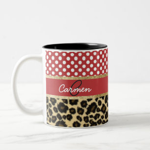 Det eleganta den Leopardtrycket och polkaen Två-Tonad Mugg
