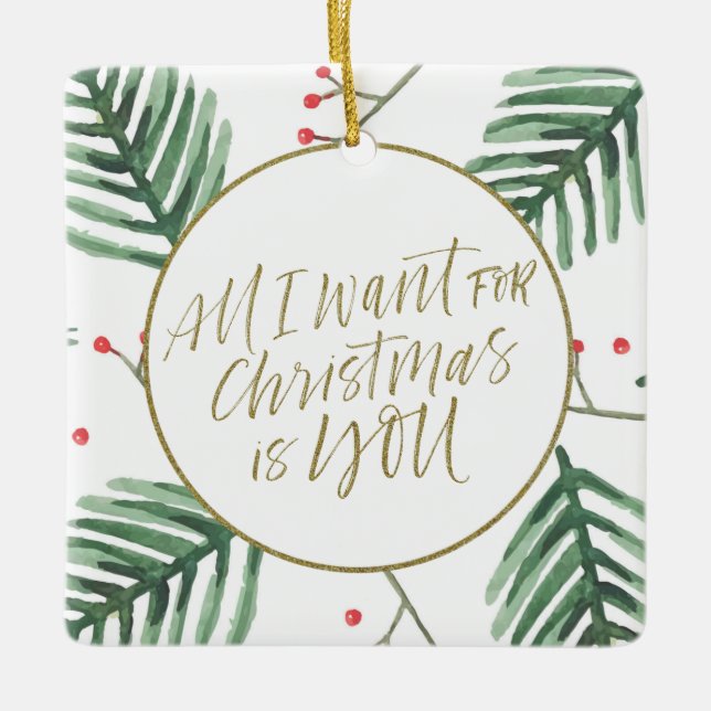 Det enda jag vill ha i julklapp är ditt foto julgransprydnad keramik (Framsida)