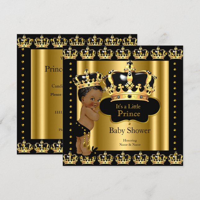 Det etniska Royalet Prince Baby Shower Black Guld  Inbjudningar (Fram/baksida)