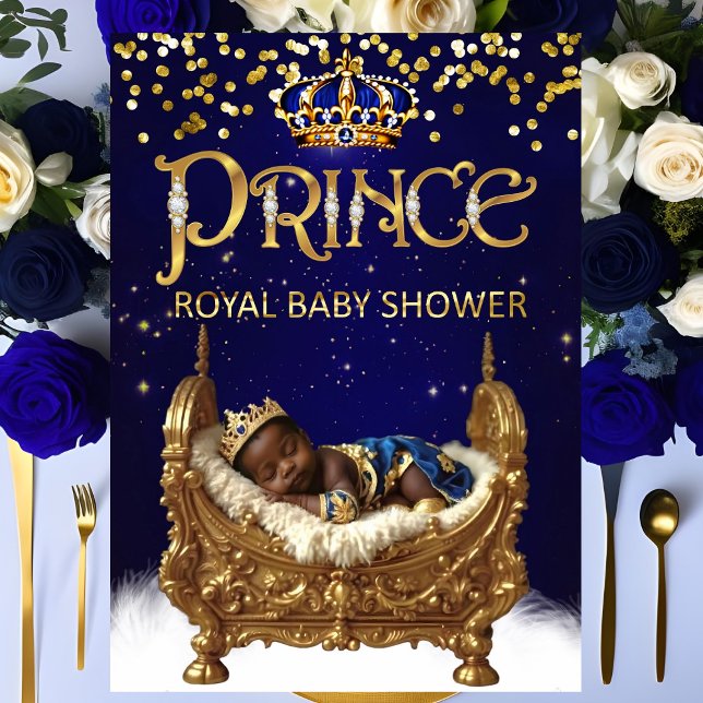 Det etniska Royalet prins Baby Shower Blue Guld Cr Inbjudningar (Skapare uppladdad)