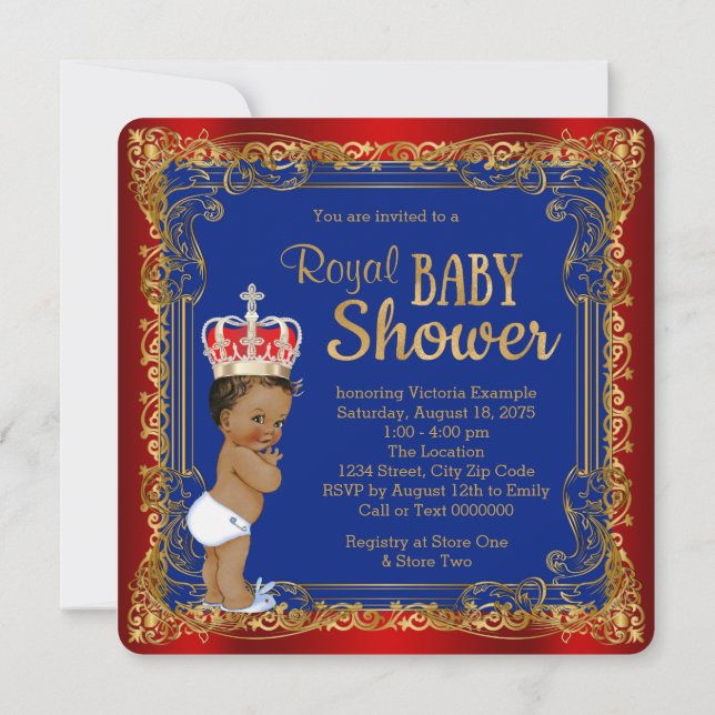 Det etniska Royalet prins Baby Shower Inbjudningar (Baksida)