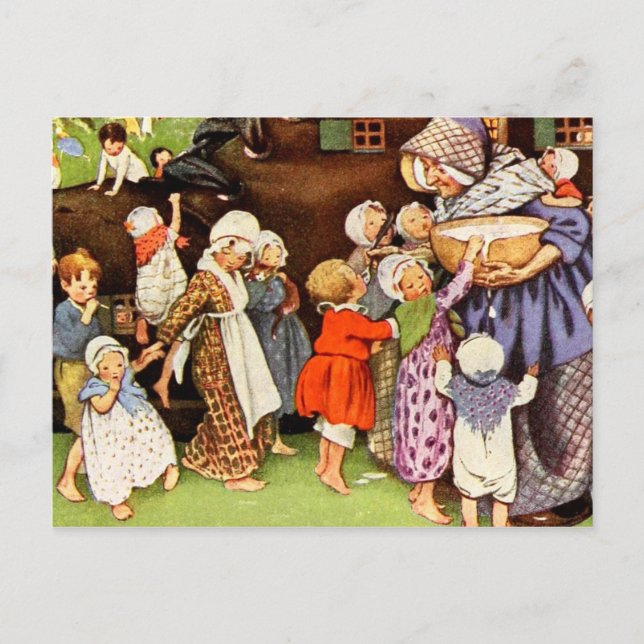 Det fanns en gammal kvinna som levde i en sko vykort (Framsida)