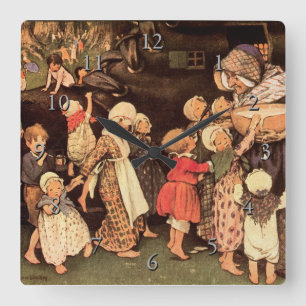 Det fanns en gammal kvinnlig Nursery Rhyme Fyrkantig Klocka
