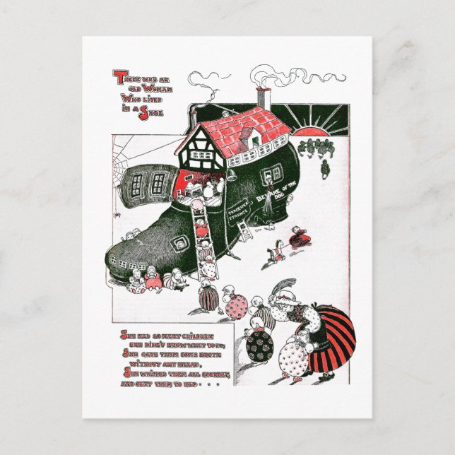 Det fanns en gammal kvinnlig Nursery Rhyme Vykort (Framsida)