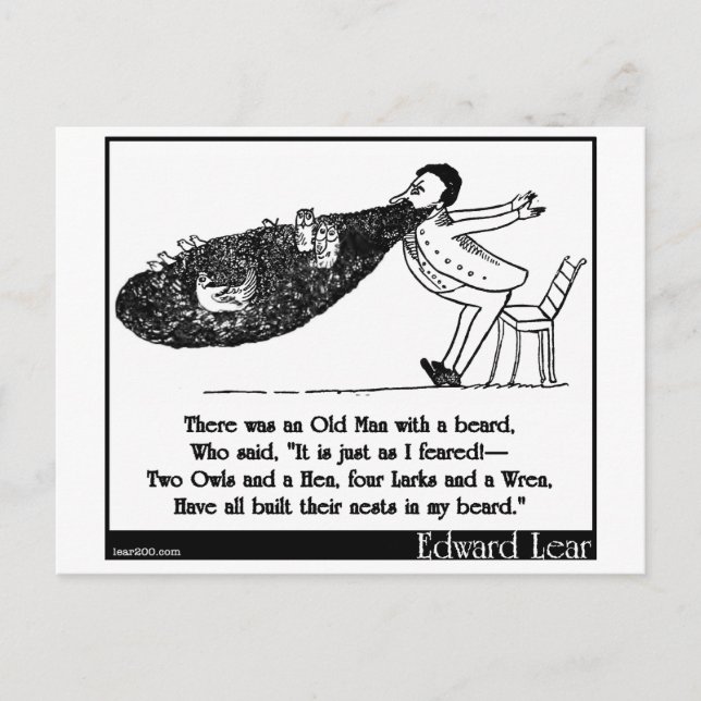 Det fanns en gammal man med skägg vykort (Framsida)