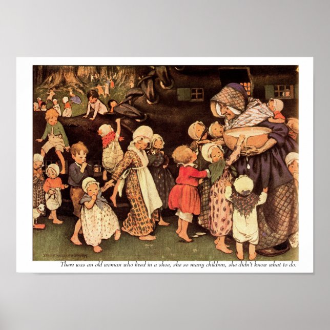 Det fanns ett gammalt Woman Nursery Rhyme Print Poster (Framsidan)