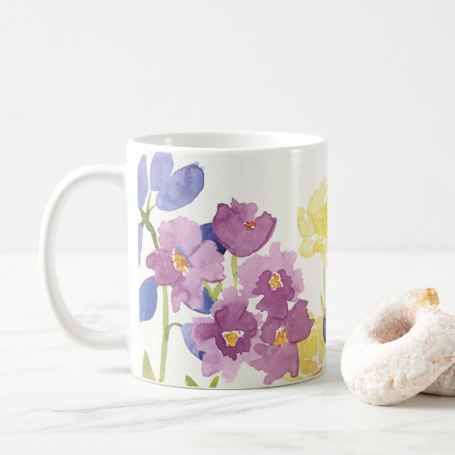 Det färgglada vildskottet blommar akvarellmuggen kaffemugg (Med munk)