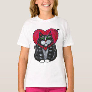 Det feta katt- och hjärta kort mufde flicka t-shirt
