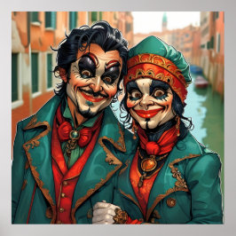 Det fina Ansikte-karikatyrparet Halloween-konfekti Poster